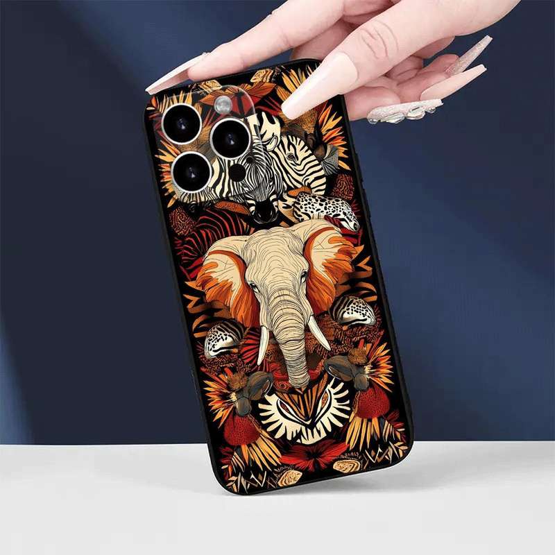 1Pc Black For iPhone 13 African Wildlife Phone Case