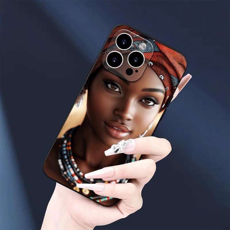 1Pc Black For iPhone 15 African Woman Phone Case