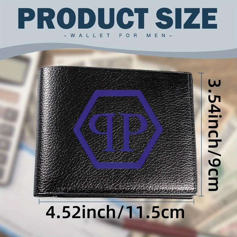 1pc Philipps Plein Men'S Faux Leather Simple Style Wallet Multifunctional Short Bifold Coin Pur