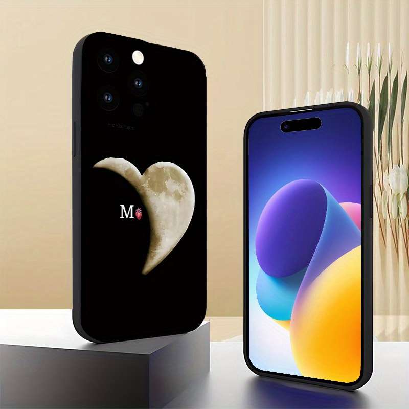 1Pc Black For iPhone XS Max Moon Letter M Pattern Phone Case