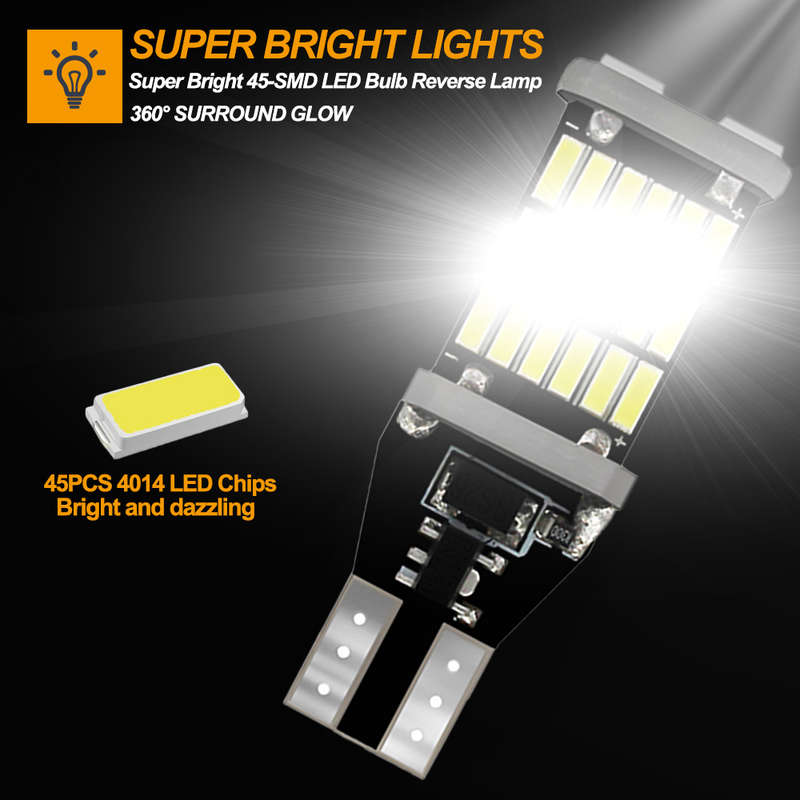 2pcs Amber LED Turn Signal Lamp Bulbs T15 W16W 921 912 T16 902 Super Bright 45 SMD