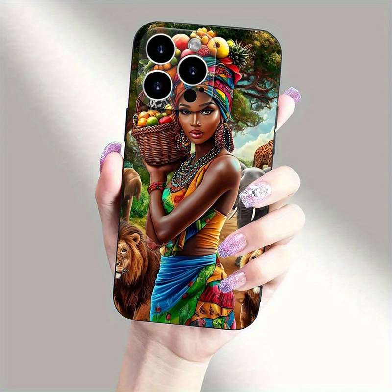 1Pc Black For iPhone 12 Pro Max Elegant African Woman Phone Case