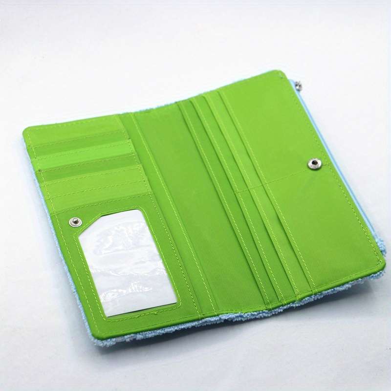 1pc Sky Blue Cartoon Plush Zip Wallet Large Capacity Card Holder with Smiling Face Design Soft S