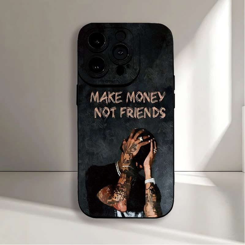 1Pc Black For iPhone 15 Pro Max Make Money Not Friends Phone Case