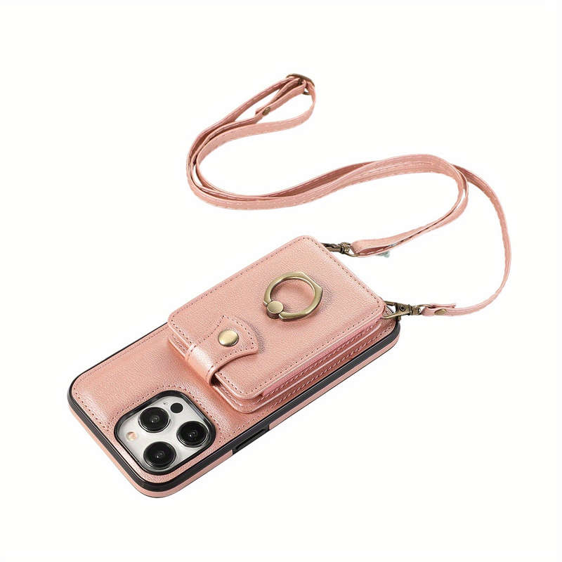 1Pc Rose Golden For iPhone 15 Pro Protective Case Wallet Phone Case