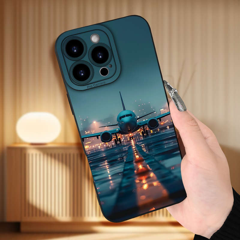 1Pc Black For iPhone 14 Plus Airplane Pattern Phone Case