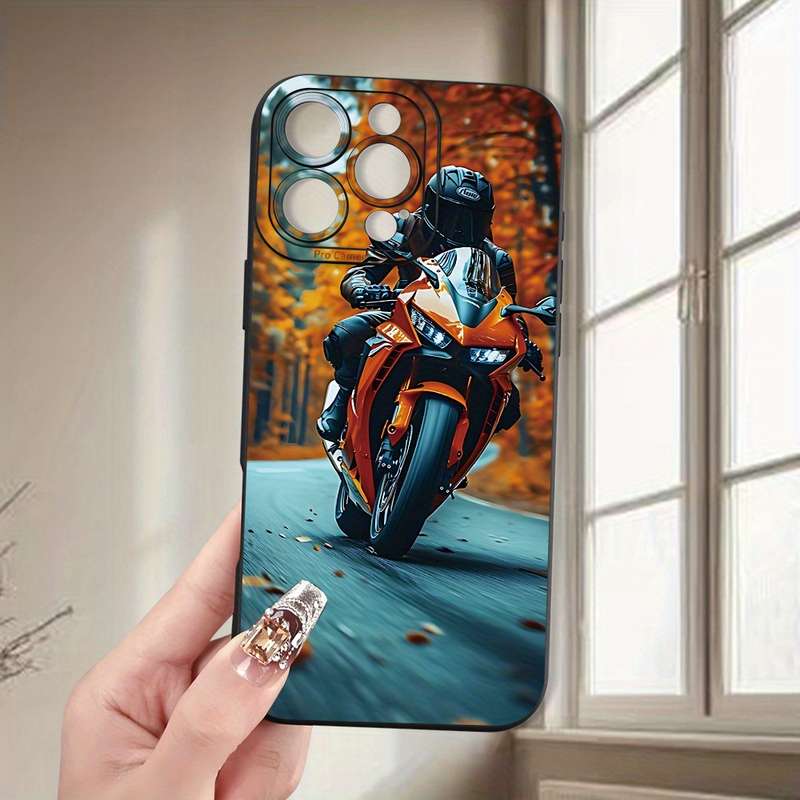 1Pc Black For iPhone XS Max Motorcycle Pattern Phone Case