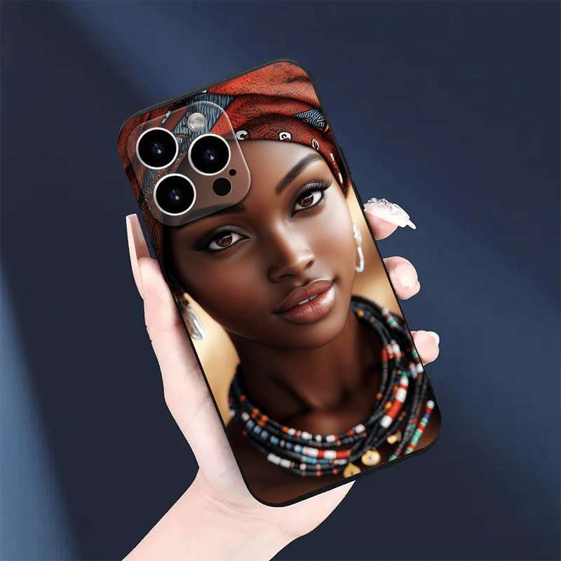 1Pc Black For iPhone 15 African Woman Phone Case