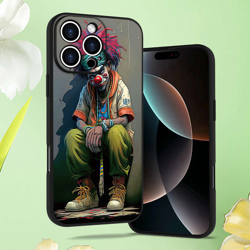 1Pc Black For iPhone 16 Plus Hip Hop Clown Pattern Phone Case