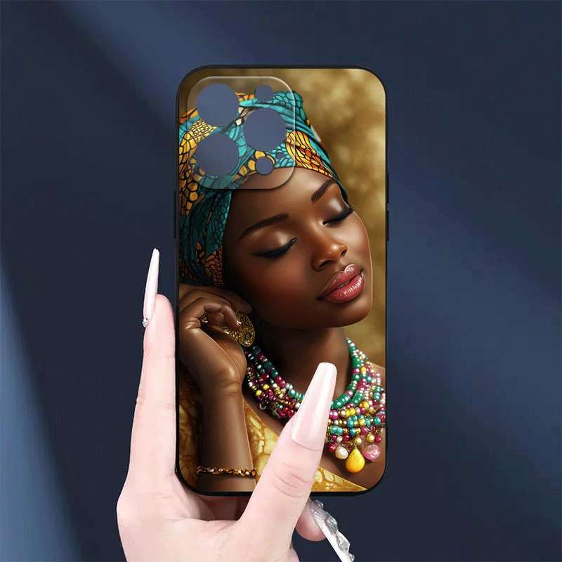 1Pc Black For iPhone 14 Plus Serene African Woman Phone Case