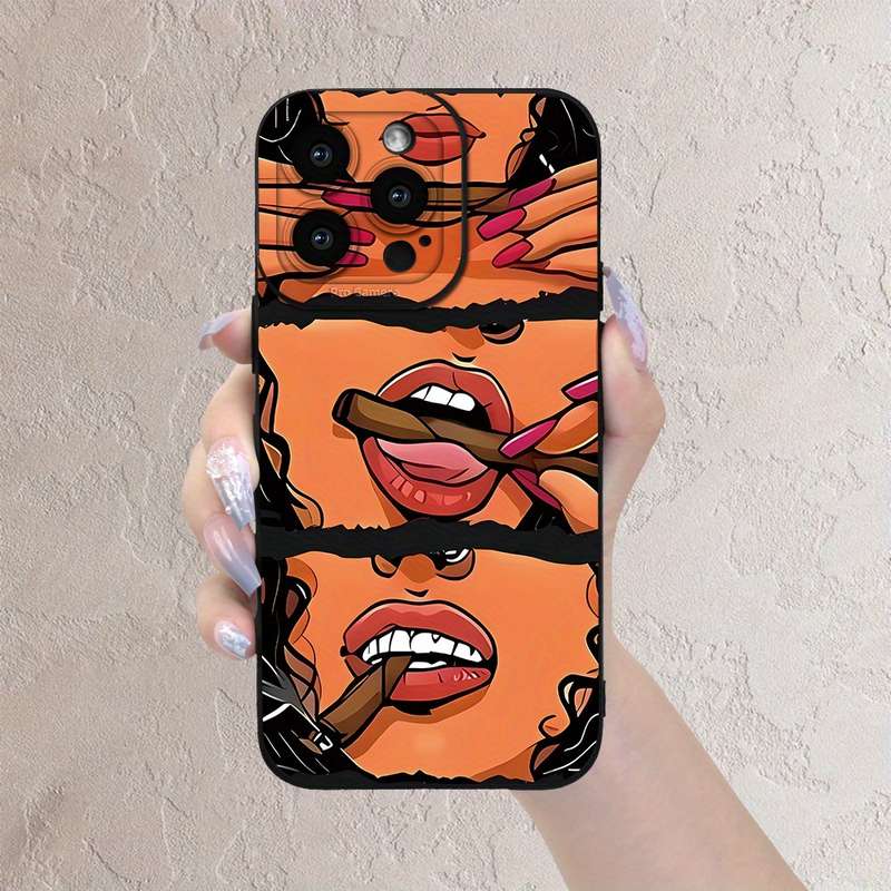 1Pc Black For iPhone 15 Plus Unique Cartoon Design Phone Case
