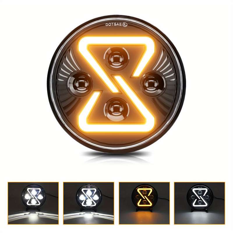 1pc JEEP Round LED Sauna Lamp H4 Sauna Lamp Yellow Gradient Angel Eyes 200K 6000K