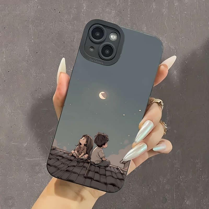 1Pc Black For iPhone 14 Pro Max Cartoon Pattern Phone Case