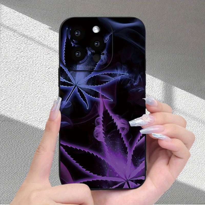 1Pc Black For iPhone XS Max Purple Leaf Smoke Pattern Phone Case