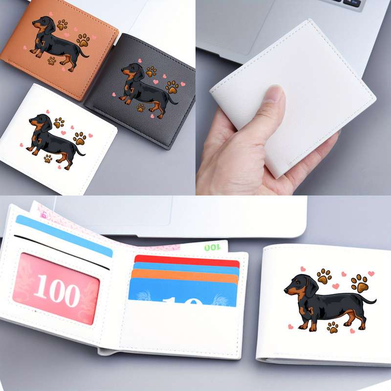 1pc Dachshund Print Bifold Wallet Card Holder with Slip Pocket Unlined Short Wallet for Busin