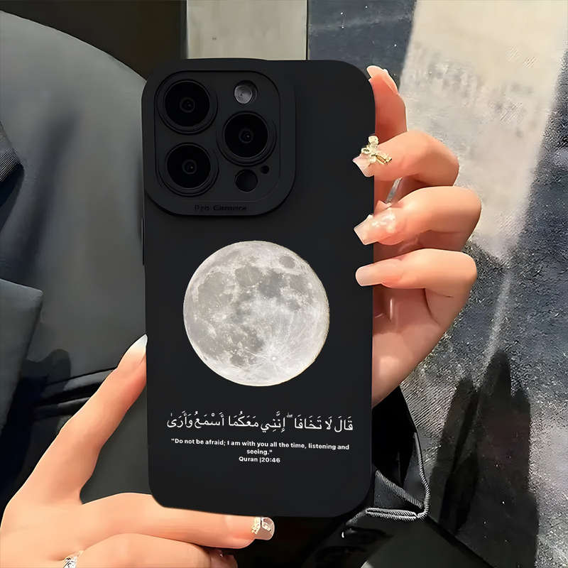 1Pc Black For iPhone 15 Plus Moon Design Phone Case