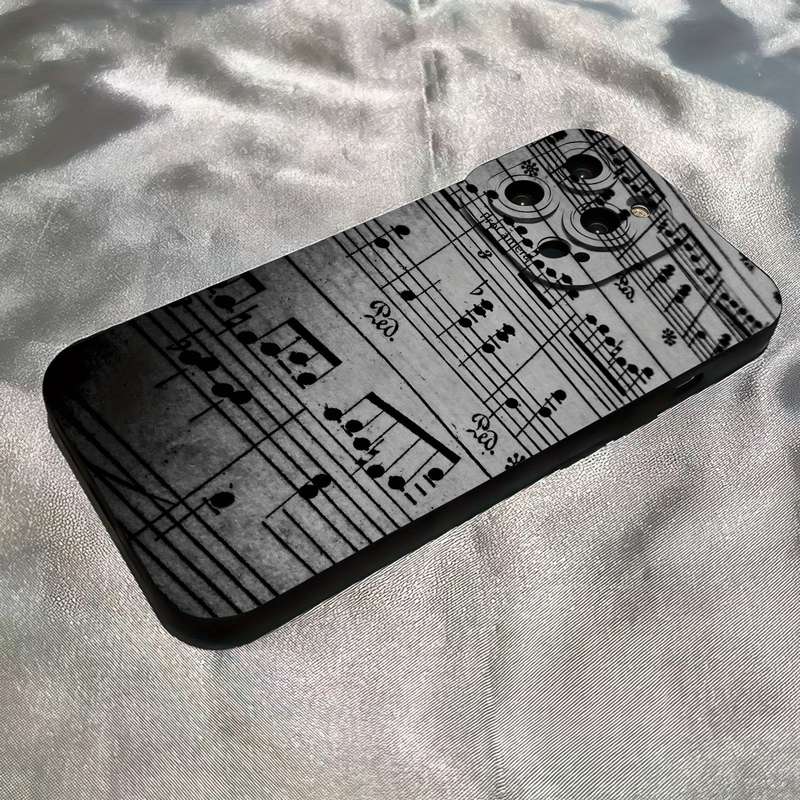 1Pc Black For iPhone 11 Pro Max Musical Note Pattern Phone Case