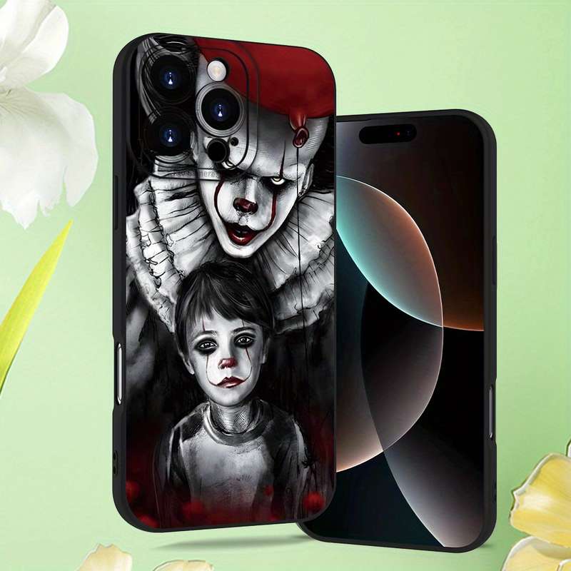 1Pc Black For iPhone XR Horror Clown And Little Girl Phone Case