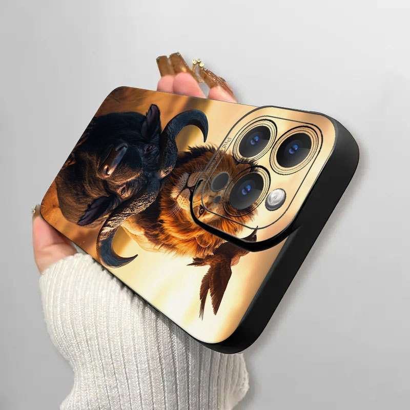 1Pc Black For iPhone XR African Lion Buffalo Phone Case
