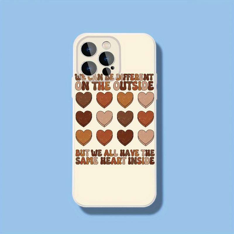 1Pc Black For iPhone 15 Pro Same Heart Pattern Phone Case