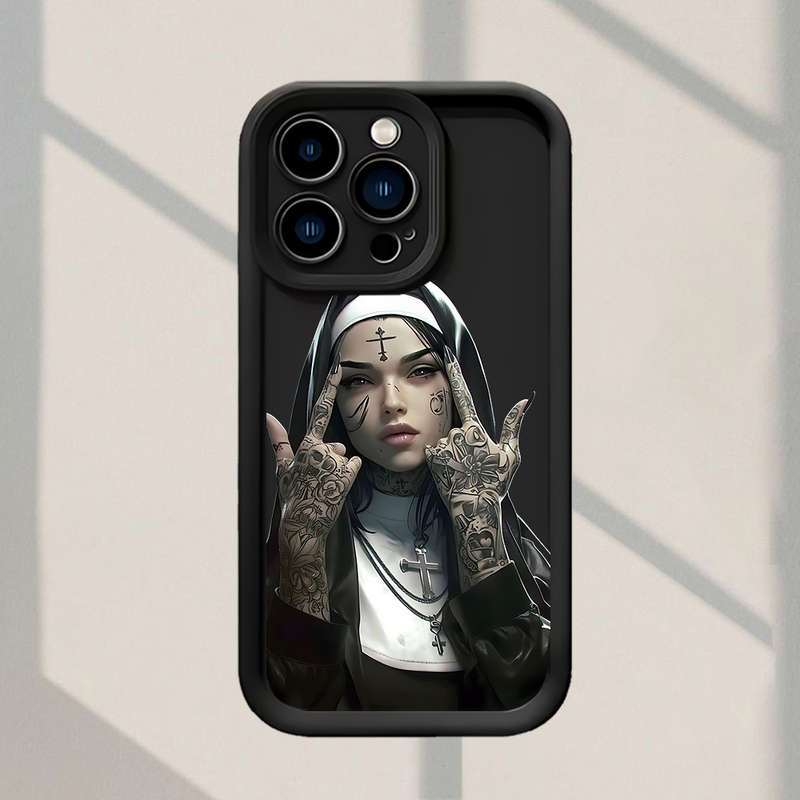 1Pc Black For iPhone 7 Plus 8 Plus Beautiful Nun Pattern Phone Case