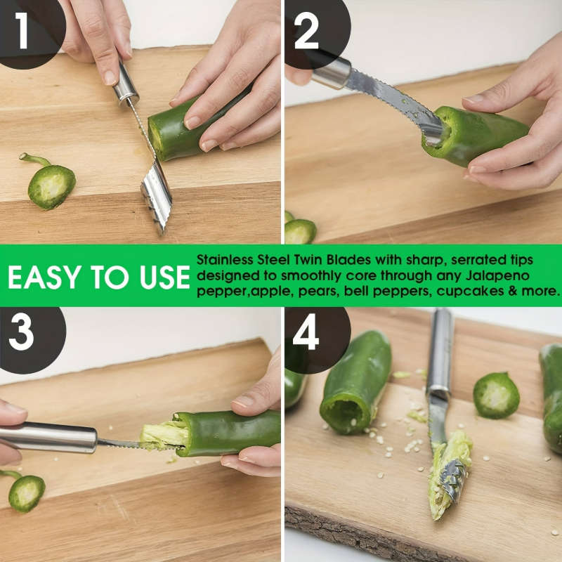 1pc Stainless Steel Peppers and Vegetables Corer Multi-Functional Serrated Kitchen Tool for R