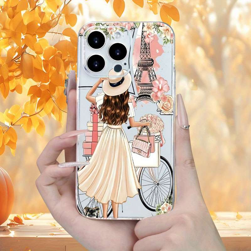 1Pc Transparent For iPhone 14 Plus Beautiful Long Hair Girl Phone Case