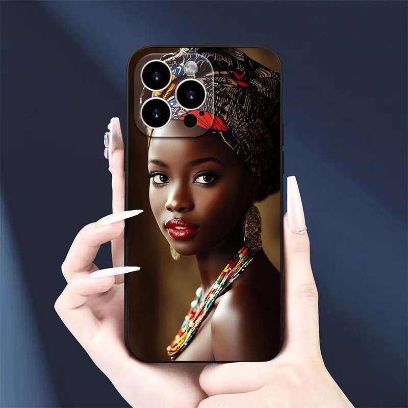 1Pc Black For iPhone 15 Pro Max African Queen Phone Case