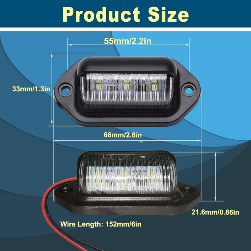 2PCS Xenon White LED License Plate Light 12V-24V DC 6-SMD Lamp For Truck SUV Van RV