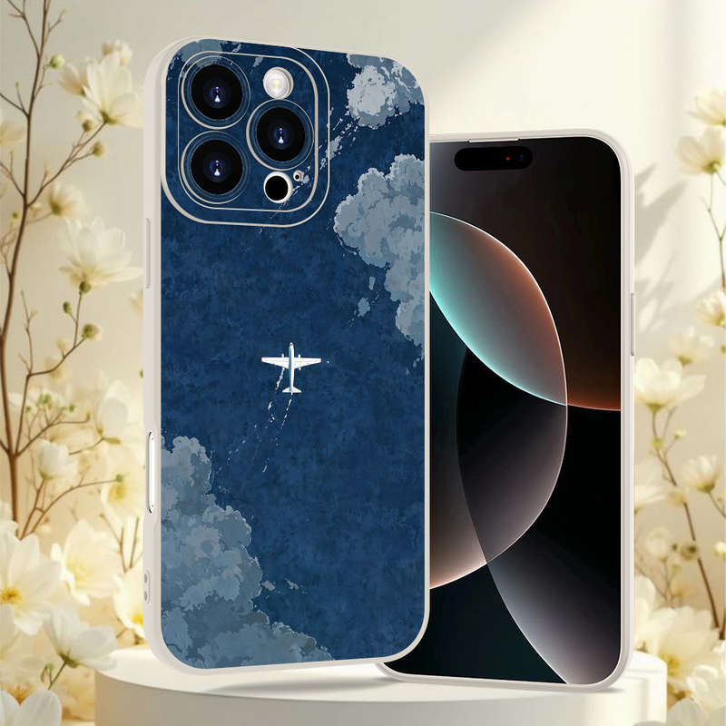 1Pc Beige For iPhone 12 Mini Airplane Pattern Phone Case