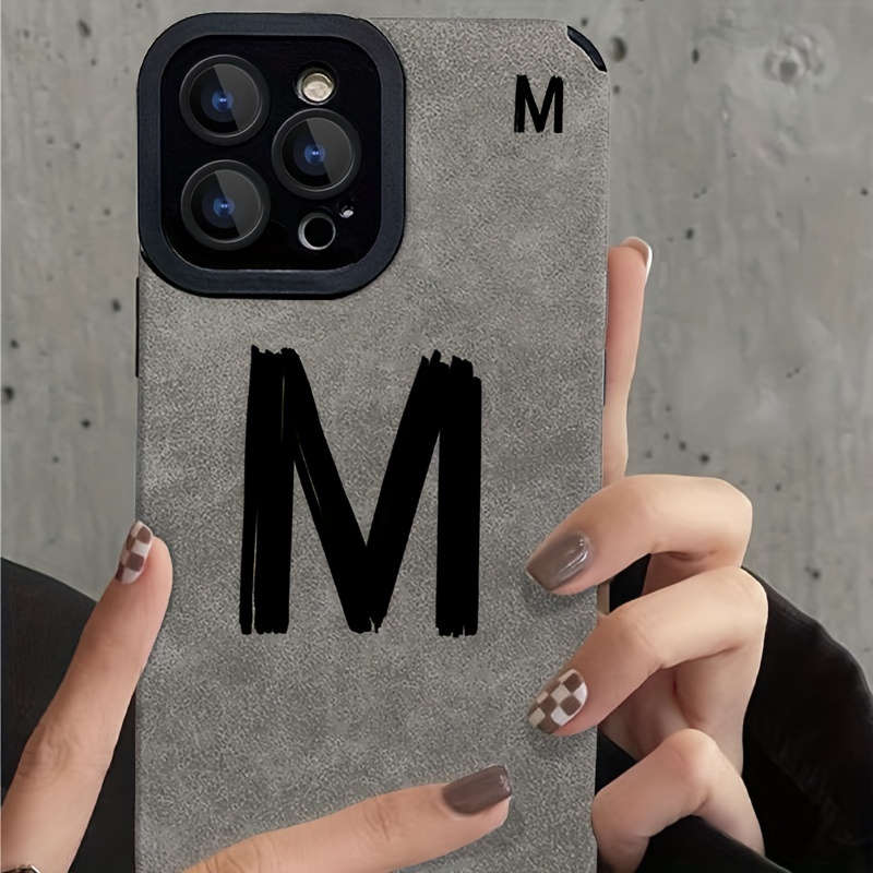 1Pc Black For iPhone 14 Pro Max Letter M Pattern Phone Case