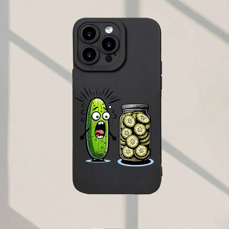 1Pc Black For iPhone 15 Pro Max Cartoon Cucumber Design Phone Case
