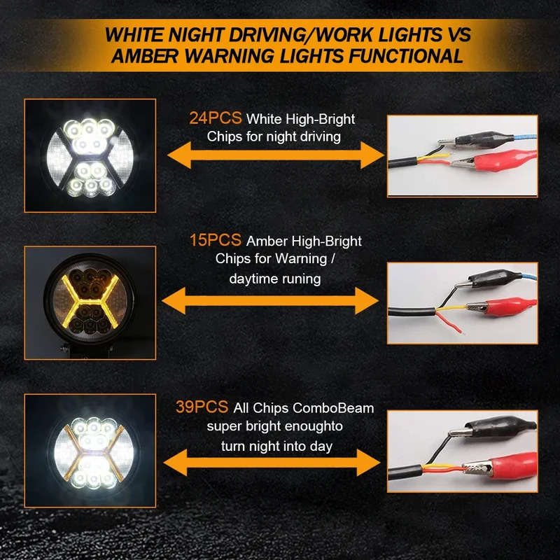 2pcs Lampe De Travail LED Ronde 4 Pouces Faisceau Pour Tout-terrain 4x4 SUV Tracteur