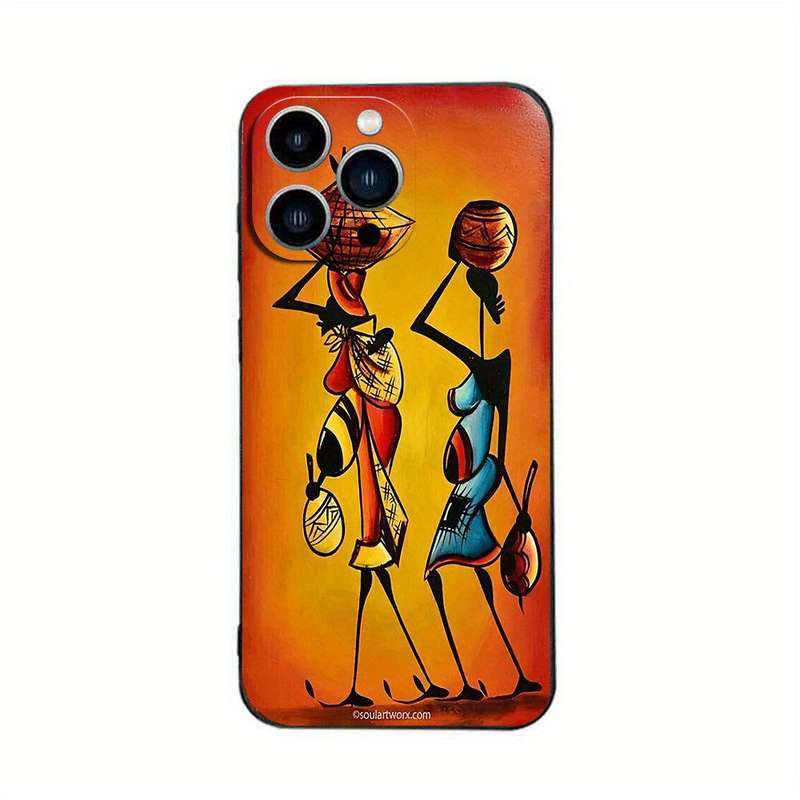 1Pc Black For iPhone 14 Pro Max African Design Phone Case