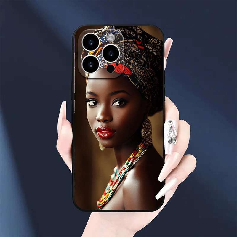 1Pc Black For iPhone 15 Pro Max African Queen Phone Case