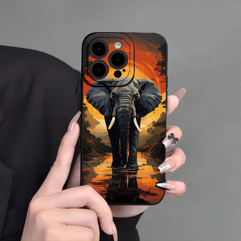 1Pc Black For iPhone XR African Elephants Phone Case