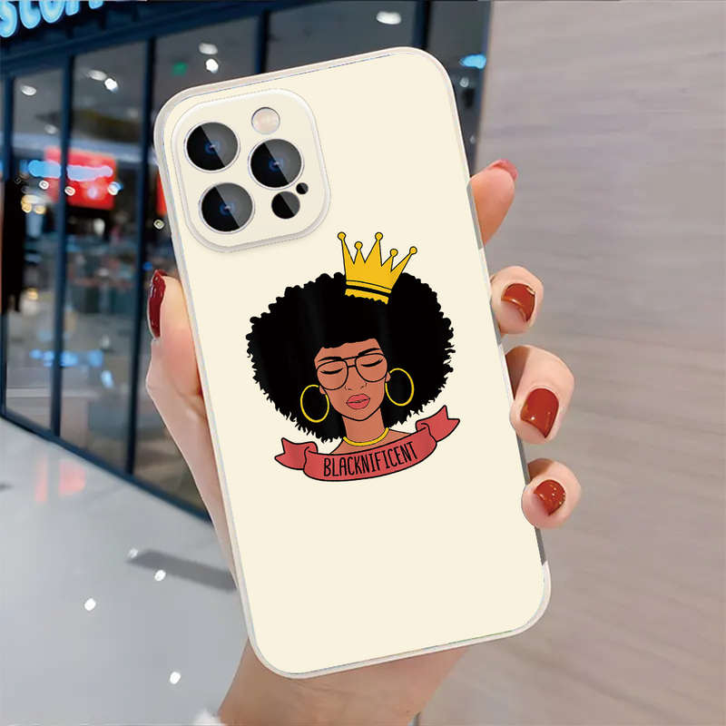 1Pc Black For iPhone 16 Plus Crown African Phone Case