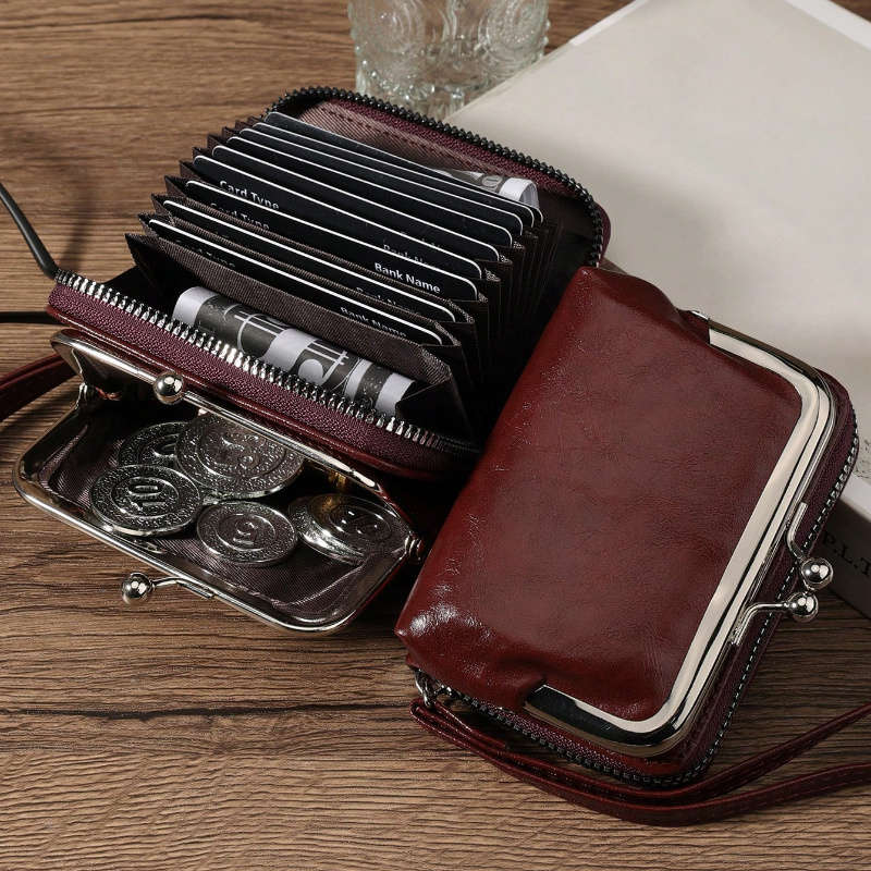 1pc Compact Womens Wallet with Wrist StrapStylish Zippered Purse Large Capacity Card Holder M