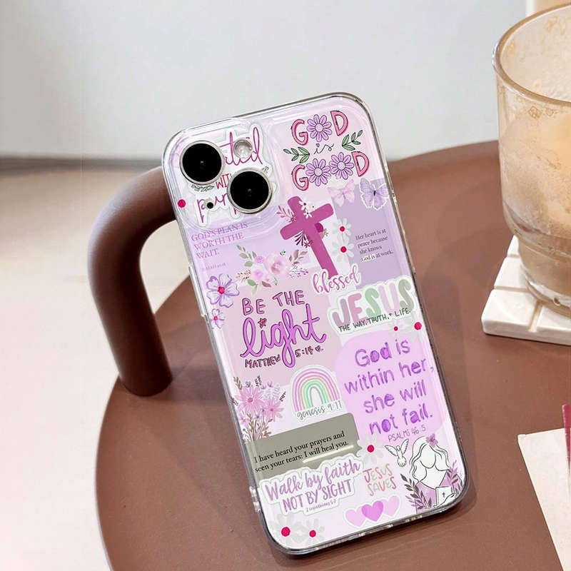 1Pc Transparent For iPhone 16 Pro Max Jesus Slogan Phone Case