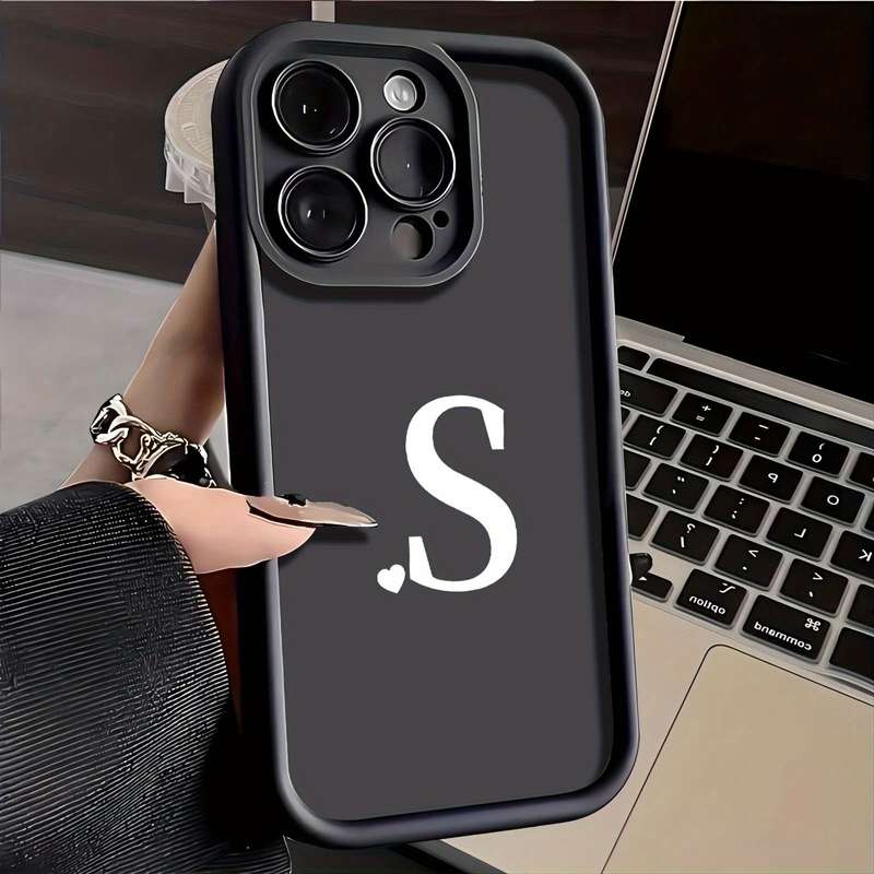 1Pc Black For iPhone 13 Pro Max English Letter Pattern Phone Case