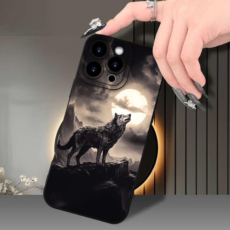 1Pc Black For iPhone 7 Plus 8 Plus Wolf Howl Pattern Phone Case