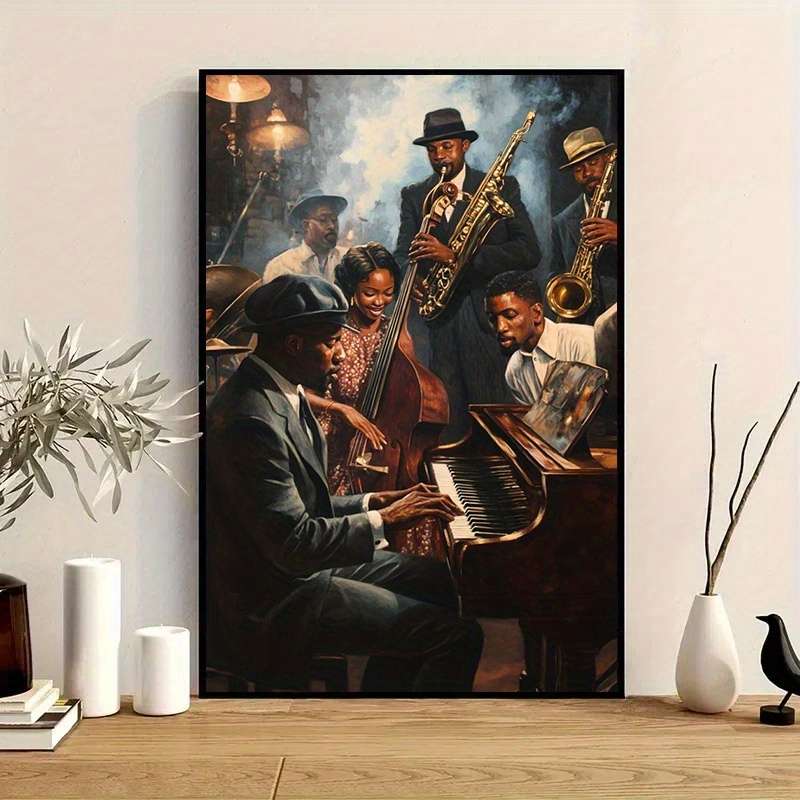 1pc  African American Jazz Band Canvas Poster Frameless Wall Art Vintage Style Musician Print