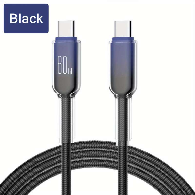 1pc 100cm 60W Crystal Clear Mobile Type-C Fast Charging Data Cable Suitable for iPhone 15 16 Se