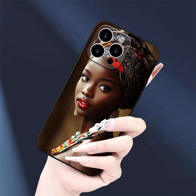1Pc Black For iPhone 15 Pro Max African Queen Phone Case