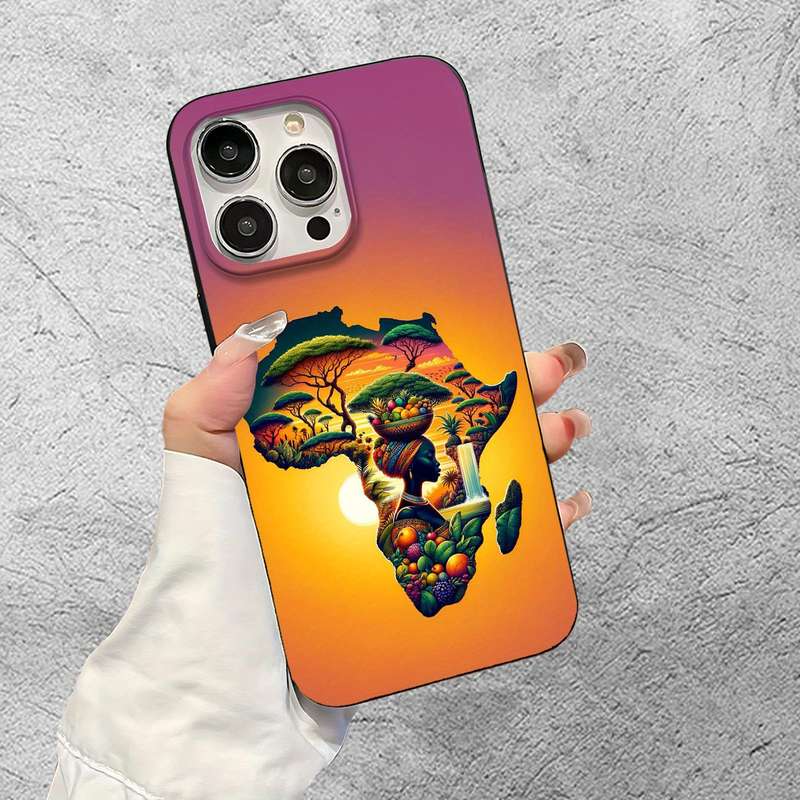 1Pc Black For iPhone 14 Pro Max African Element Pattern Phone Case