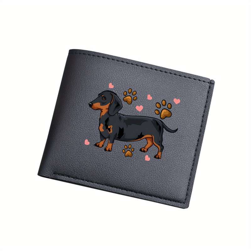 1pc Dachshund Print Bifold Wallet Card Holder with Slip Pocket Unlined Short Wallet for Busin