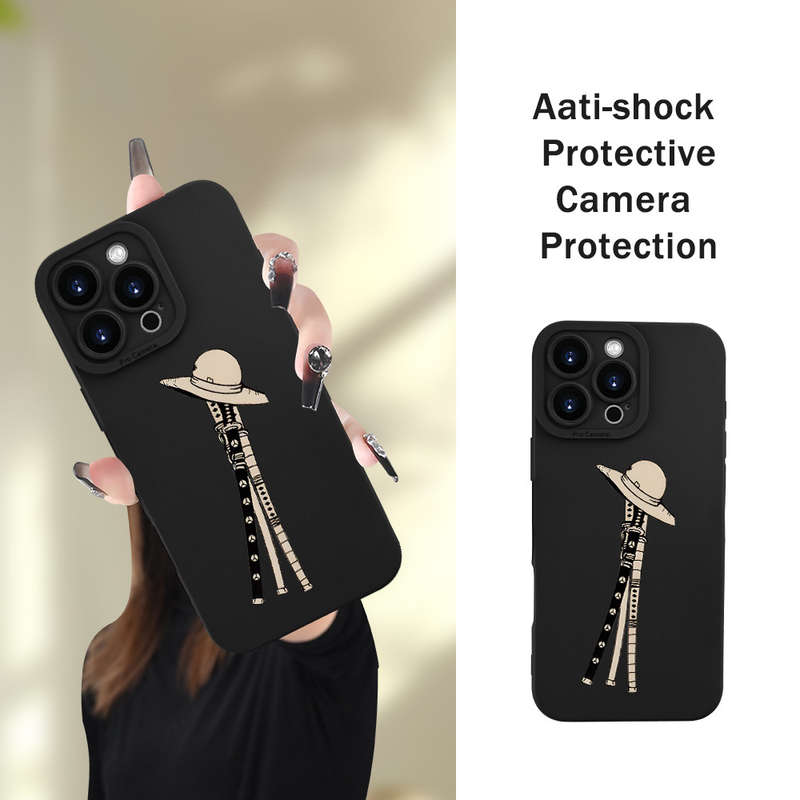 1Pc Black For iPhone 16 Plus Pirate Weapon Pattern Phone Case