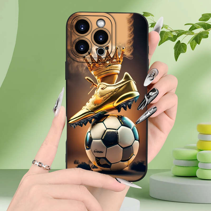 1Pc Black For iPhone XR Crown Golden Boot Soccer Phone Case