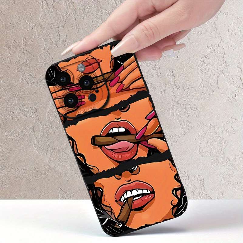 1Pc Black For iPhone 15 Plus Unique Cartoon Design Phone Case