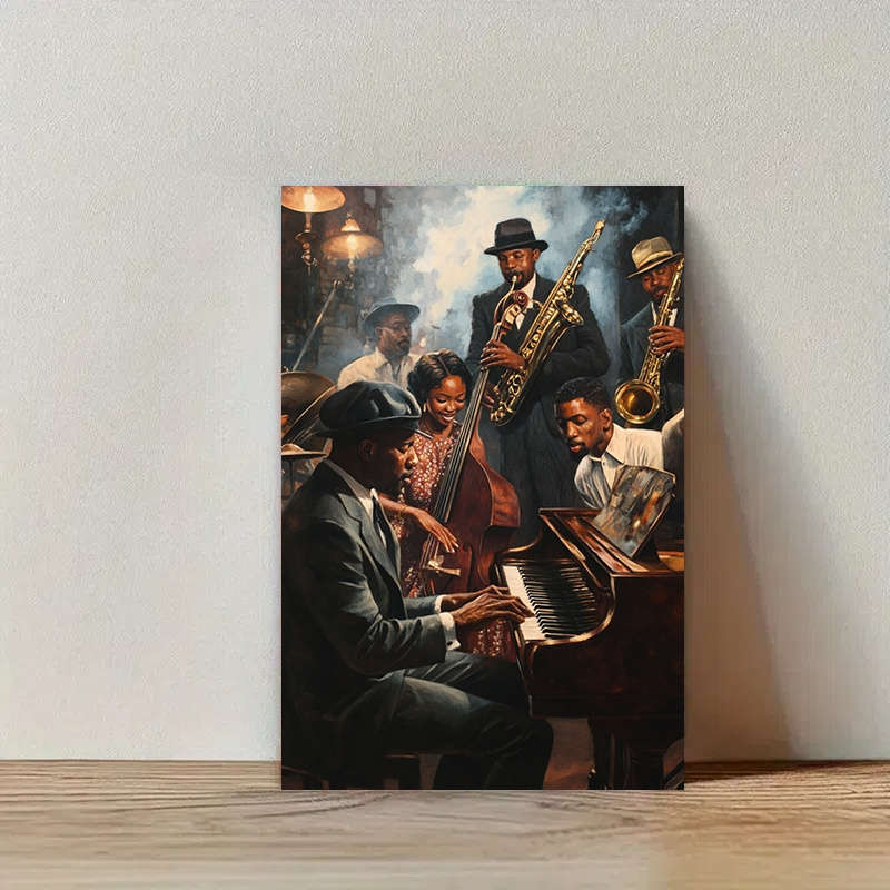 1pc  African American Jazz Band Canvas Poster Frameless Wall Art Vintage Style Musician Print